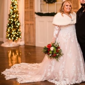 Plus Size Wedding Dress, Beige with lace, Size 24 runs small due to alterations